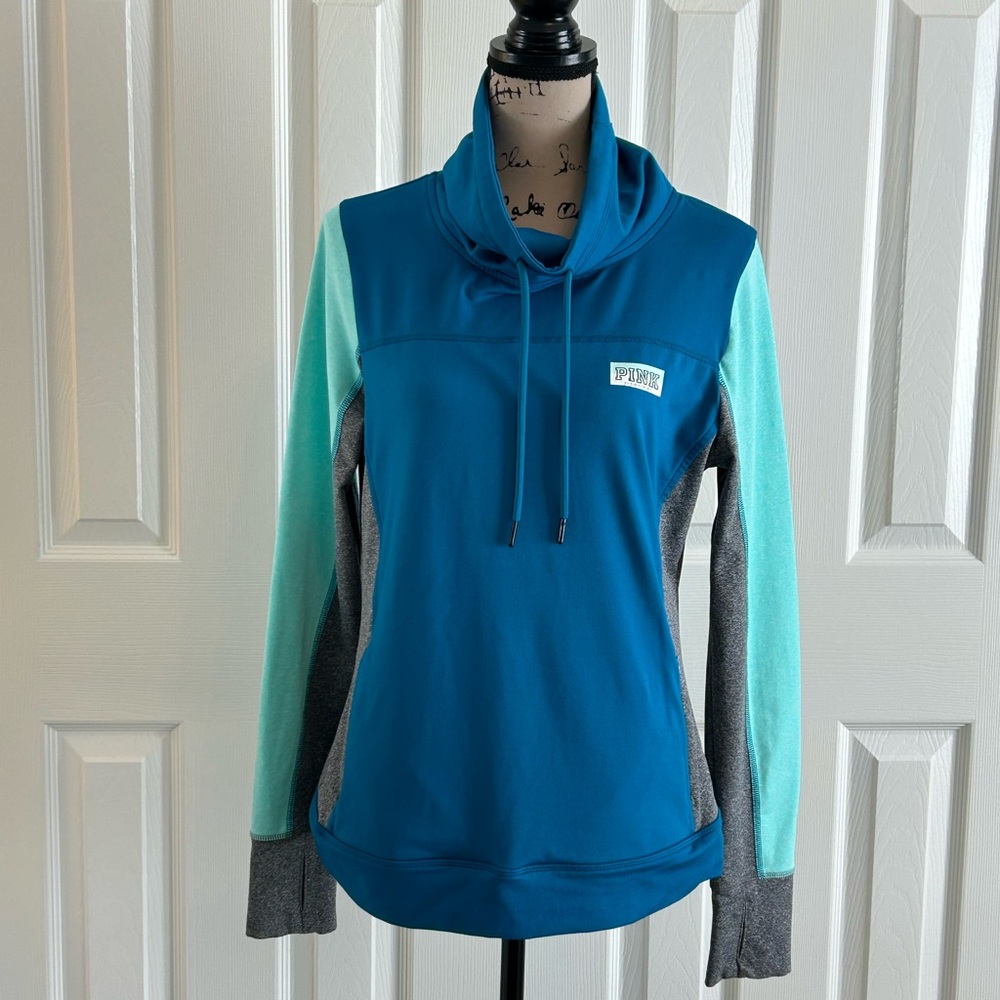 PINK Aqua & Teal Colorblock Pullover Hoodie